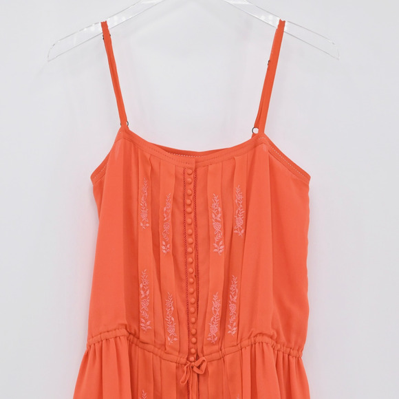 JOIE Womens Embroidered Silk Dress Size S Orange Boho Sleeveless Pin Tuck Lined - Picture 10 of 13